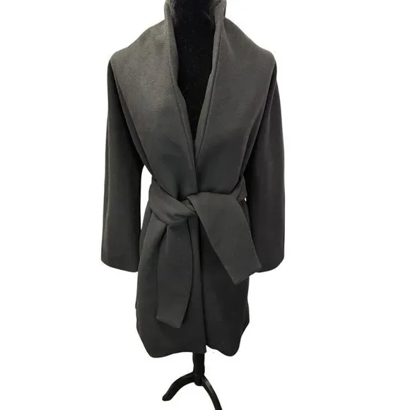 Reformation Black Belted Coat Wrap Style Medium Surplus Fabric Made in USA